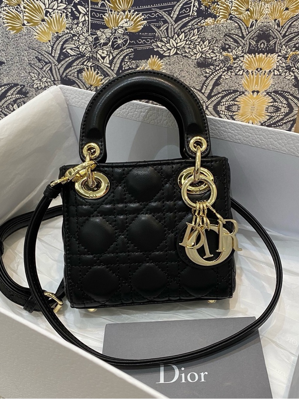 Dior Black Quilted Leather Mini Tote with Gold Hardware